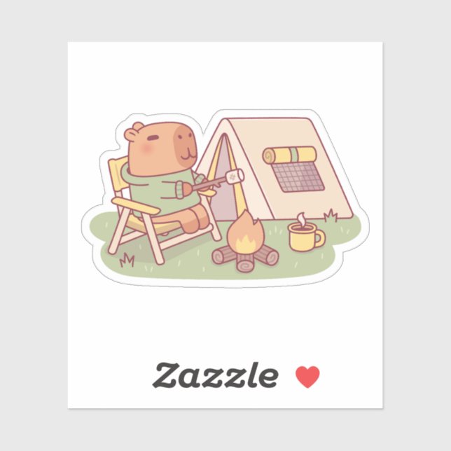 Sticker Capybara Mignon Faisant Griller une Guimauve au Fe (Feuille)