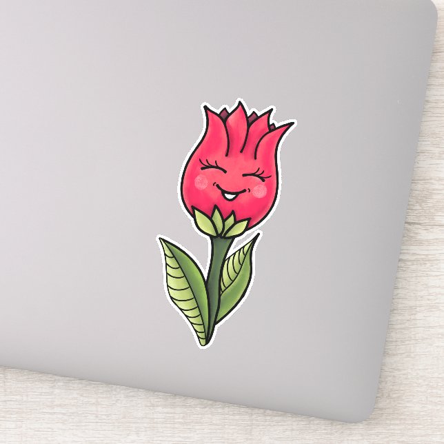 Sticker Caractère de dessin à ressort à fleurs mignonnes (Détail)
