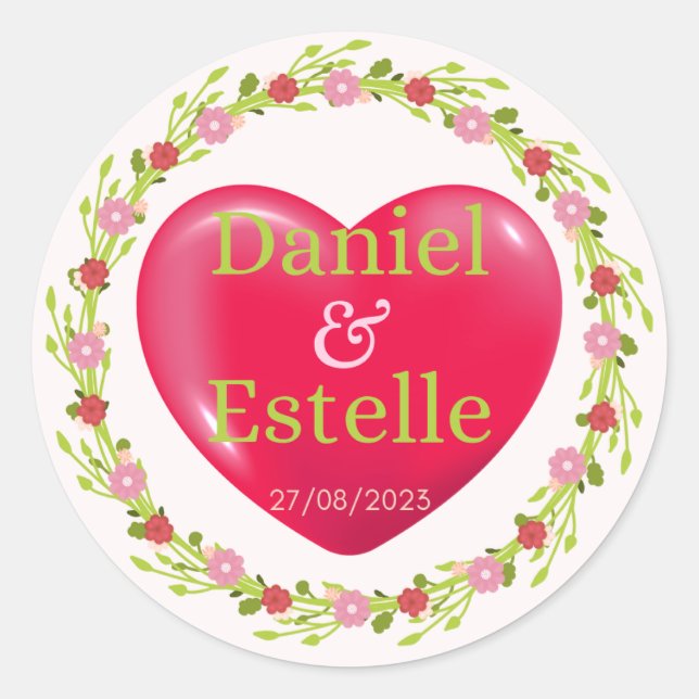 Sticker cardiaque Mariage personnalisé avec Floral (Devant)