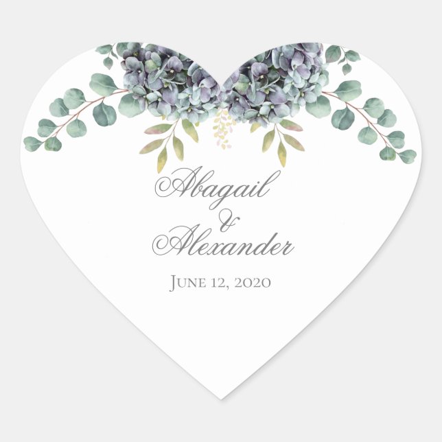 Sticker cardiaque Purplish Hydrangeas Eucalyptus (Devant)