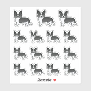 Sticker Cardigan Welsh Corgi noir et blanc Chiens de dessi