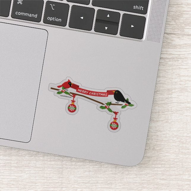 Sticker Cardinal Et Cardinal En Branche - MERRY XMAS (Détail)