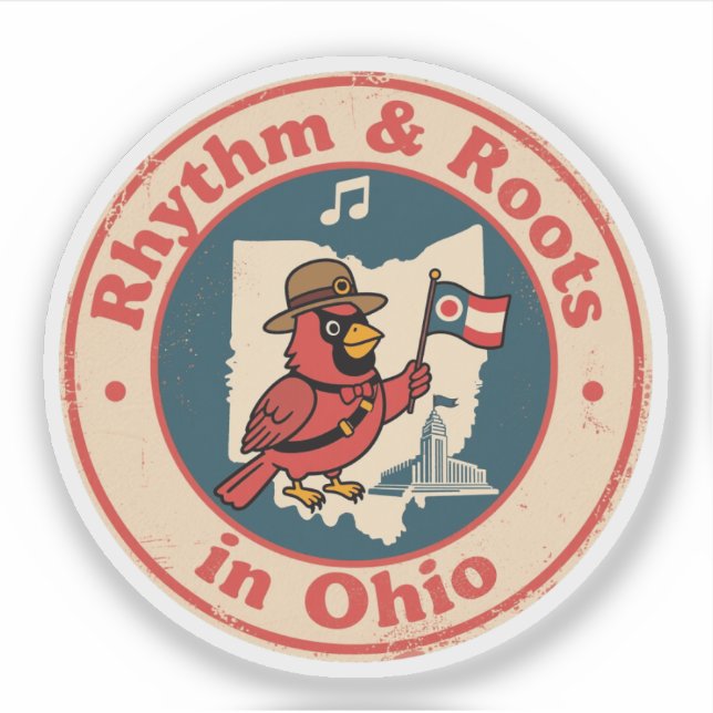 Sticker Cardinal fière du Midwest avec le drapeau de l'Ohi (Devant)