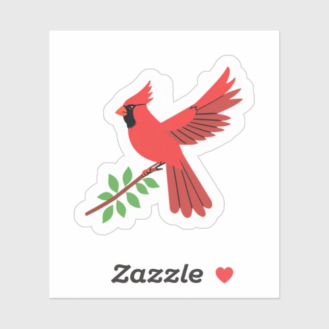 Sticker Cardinal rouge | Branche d'arbre joliment peint (Feuille)