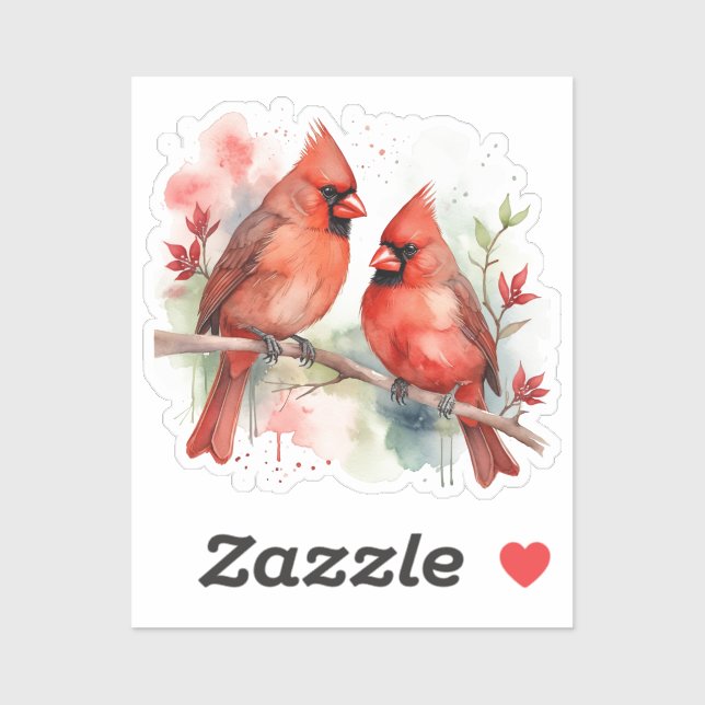 Sticker Cardinal rouge de Noël Oiseaux Art de vacances (Feuille)
