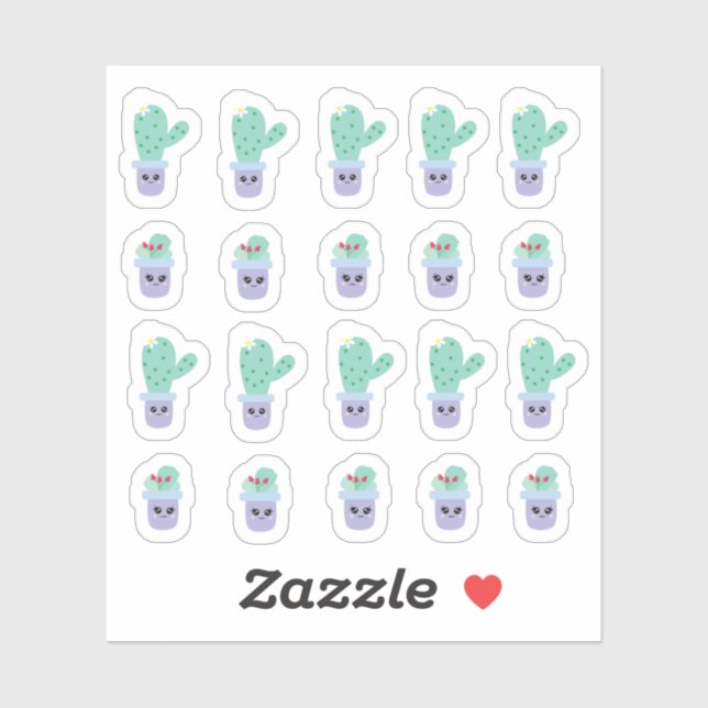 Sticker Caricature adorable Cactus Pots (Feuille)