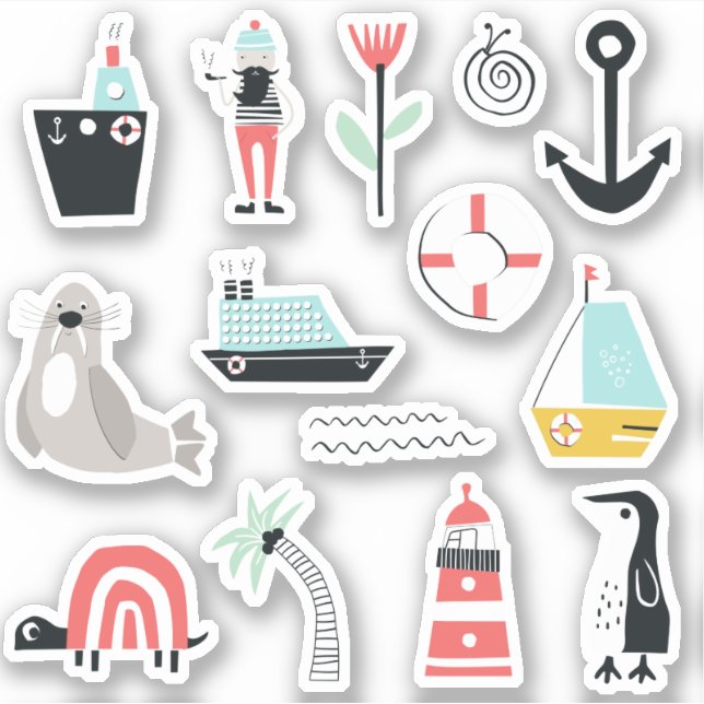 Sticker Caricature côté océan thème x14 (Devant)