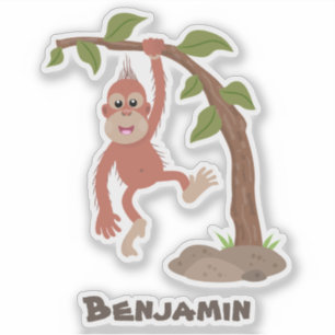 Sticker Caricature de bébé orangoutan joyeux