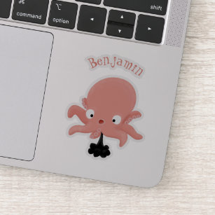 Sticker Caricature de bébé pieuvre rose mignonne humour