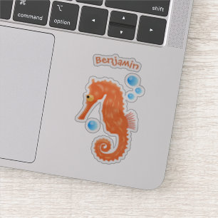 Sticker Caricature de bulles d'hippocampe orange