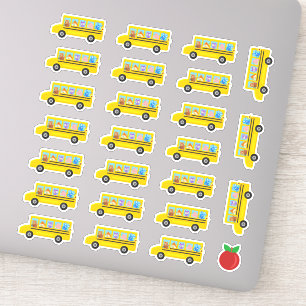 Sticker Caricature de bus scolaire Animaux 24 Bus + Pomme