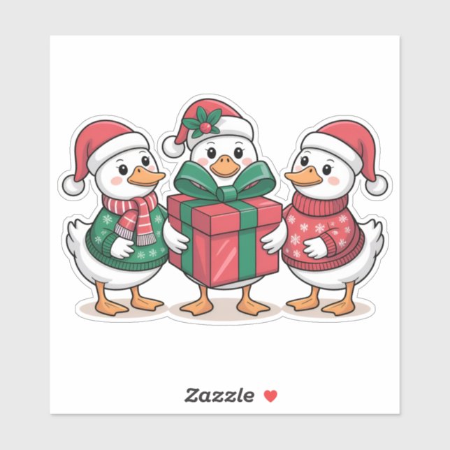 Sticker Caricature de canards de Noël mignons Art-68105 (Feuille)