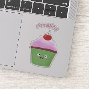 Sticker Caricature de cupcake joyeux