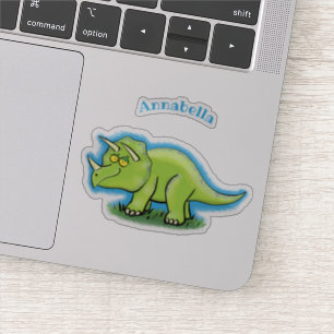 Sticker Caricature de dinosaure de triceratops vert mignon