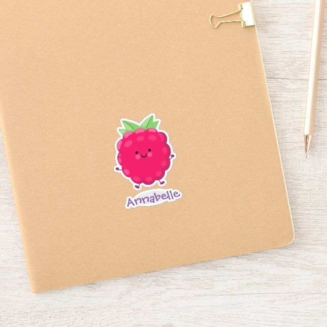 Sticker Caricature de framboise rouge joyeux (Carnet)