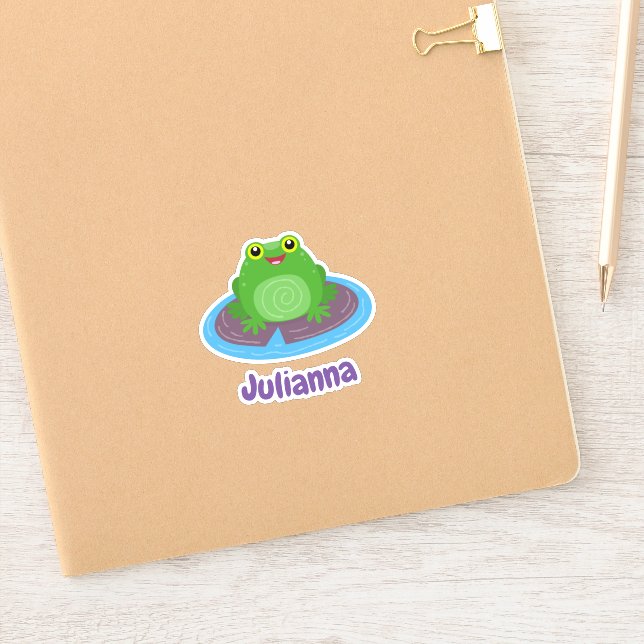 Sticker Caricature de grenouille verte kawaii joyeux (Carnet)