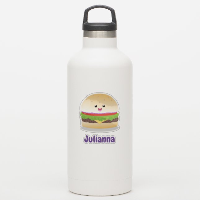Sticker Caricature de hamburger kawaii joyeux (Gourde)