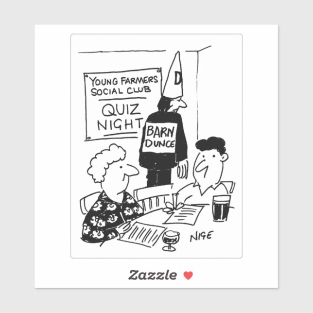 Sticker Caricature de la nuit des jeunes fermiers Dunce. (Feuille)