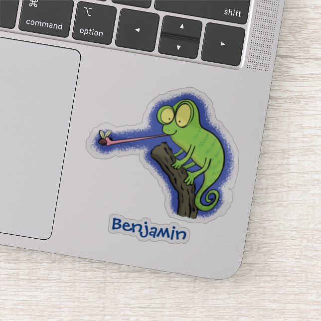 Sticker Caricature de lézard de caméléon vert joyeux (Détail)