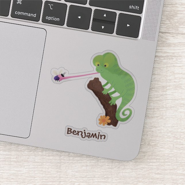 Sticker Caricature de lézard de caméléon vert joyeux (Détail)