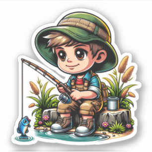 Sticker Caricature de Little Boy Fishing