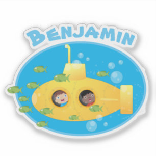 Sticker Caricature de poisson sous-marin jaune mignon