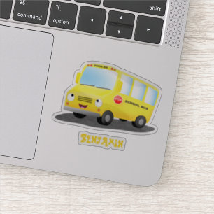 Sticker Caricature du bus scolaire jaune joyeux