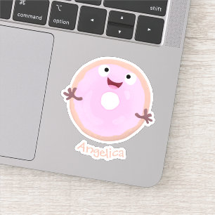 Sticker Caricature joli beignet rose vitré