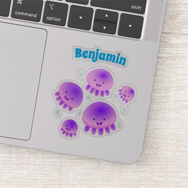 Sticker Caricature kawaii de méduse violette rose mou (Détail)