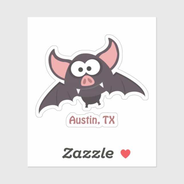 Sticker Caricature mignonne et drôle Austin Texas Bat (Feuille)