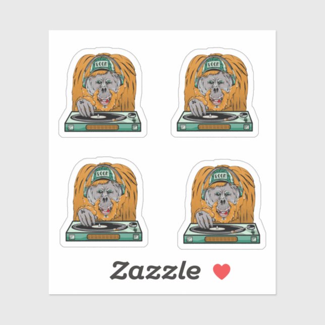 Sticker Caricature Orangutan dj (Feuille)