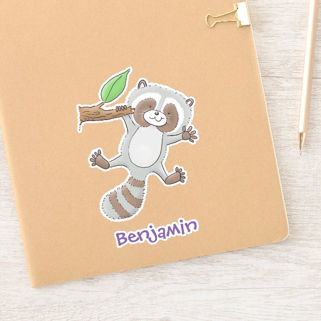 Sticker Caricature pour bébé au raton laveur joyeux (Carnet)