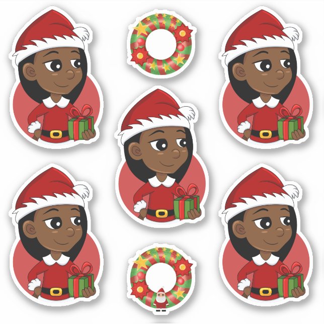 Sticker Caricature pour les filles de Noël afro-américaine (Devant)