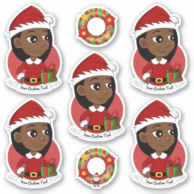 Sticker Caricature pour les filles de Noël afro-américaine (Devant)