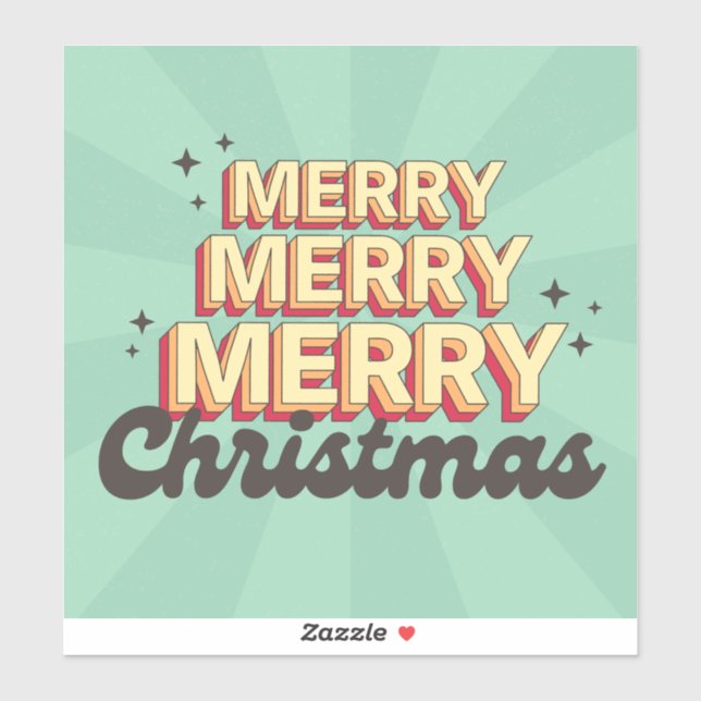 Sticker Caricature rétro design joyeux texte de Noël (Feuille)