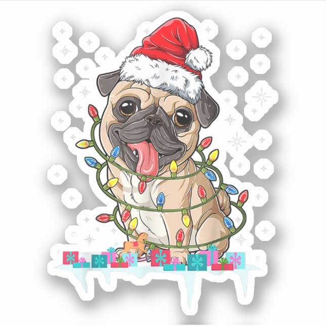 Sticker Carlin Noël Arbre Lumières Père Noël Chien Xmas Ca (Devant)