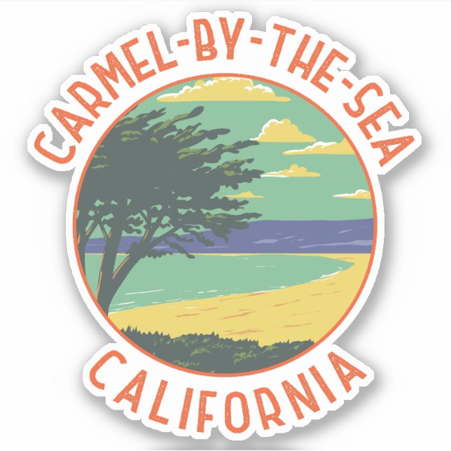Sticker Carmel-by-the-Sea California Retro en état de détr (Devant)