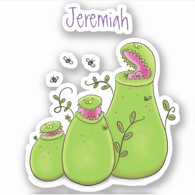 Sticker Carnivore pitcher plante dessin animé (Devant)