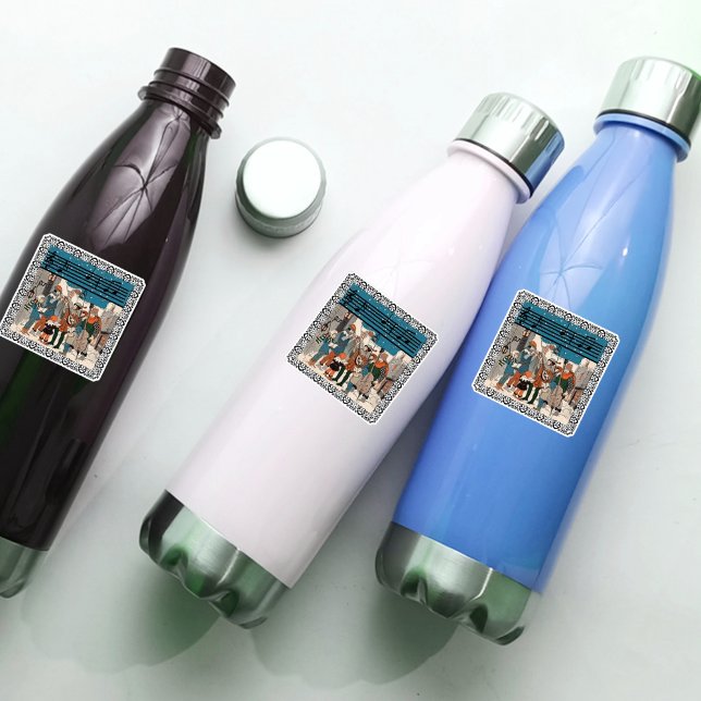 Sticker Caroleurs de groupe Vieux temps Musiciens Coin rue (Group vintage Christmas Carolers on street corner vinyl sticker.)