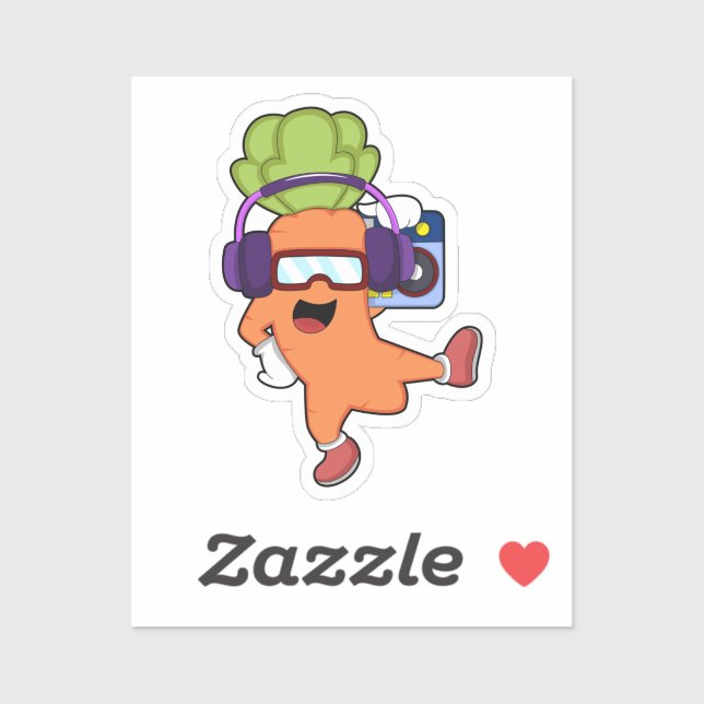 Sticker Carotte dans la musique avec casque (Feuille)