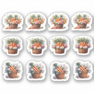 Sticker Carottes et fleurs de Pâques dans un panier