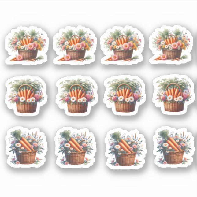 Sticker Carottes et fleurs de Pâques dans un panier (Devant)