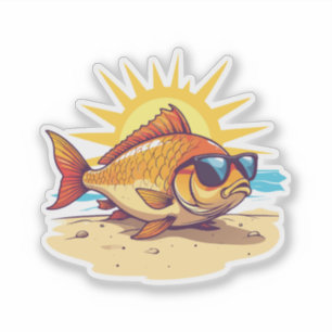 Sticker Carpe Heureuse se faisant bronzer sur la plage