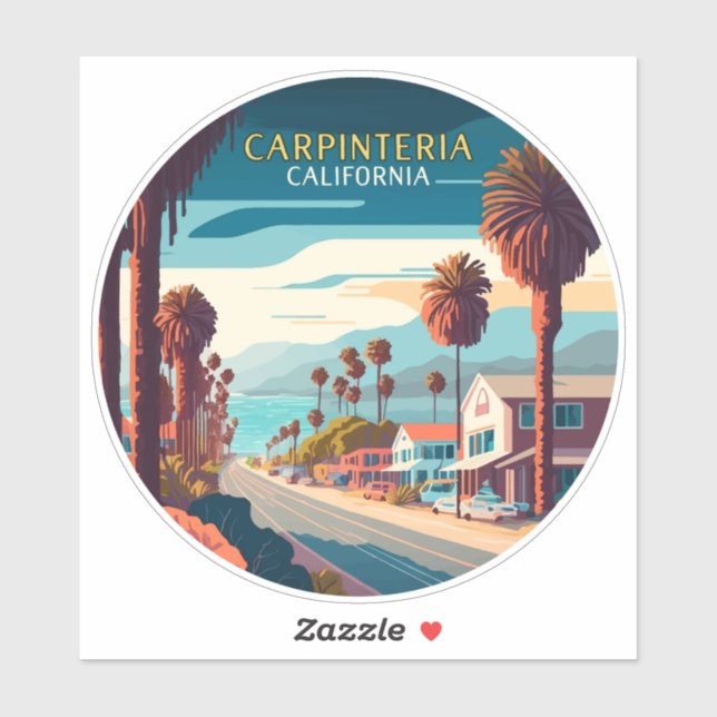 Sticker Carpinteria Californie Coucher de soleil Palmiers  (Feuille)