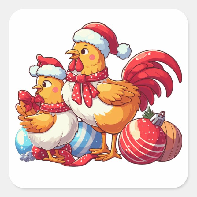 Sticker Carré С de Noël poulets, poulets de Noël de la ferme de  (Devant)