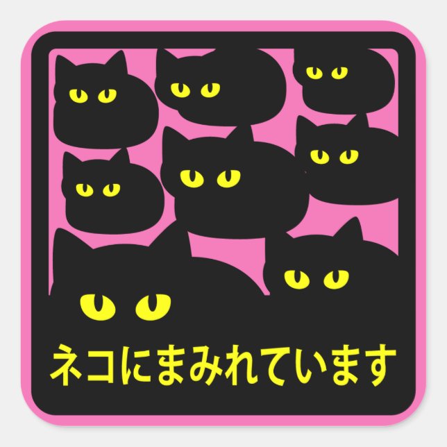 STICKER CARRÉ ステッカー　「ネコにまみれています」ピンク (Devant)