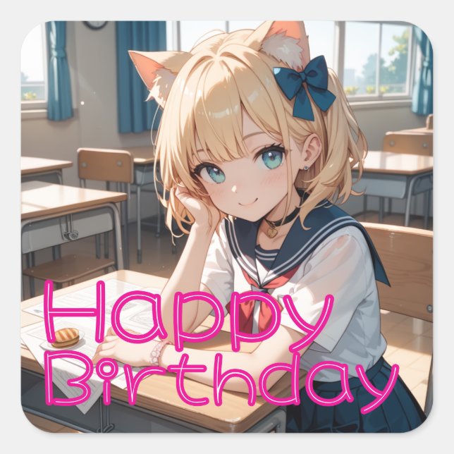 STICKER CARRÉ セーラー服を着た猫耳の少女 (Devant)