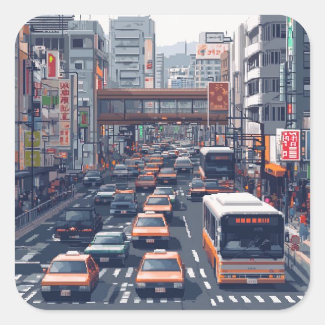 STICKER CARRÉ ピクセルアート　東京の渋滞のステッカー (Devant)