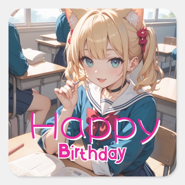 STICKER CARRÉ 教室にいる猫耳の少女 (Devant)