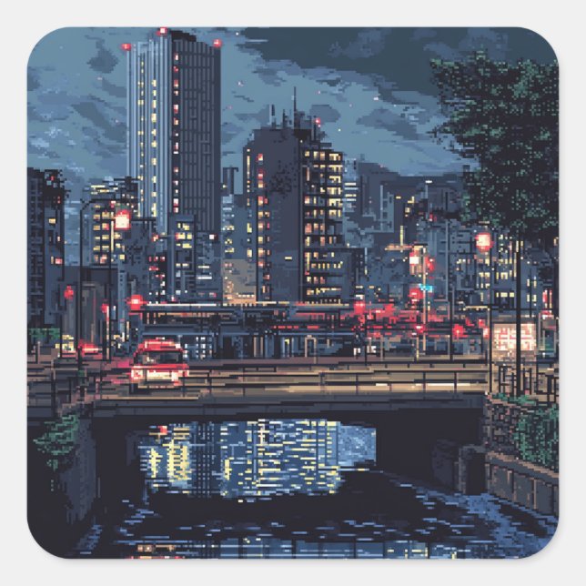 STICKER CARRÉ 東京の夜景　ステッカー (Devant)